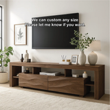 Handcrafted Solid Wood TV Stand – Modern Double-Layer Media Console with Wavy Drawer Design
