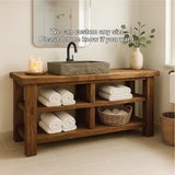 Handcrafted Solid Wood Bathroom Vanity with Open Shelving for Natural and Minimalist Interiors
