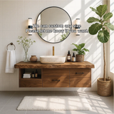 Handcrafted Solid Wood Floating Vanity with Live Edge Countertop and Modern Drawer Storage