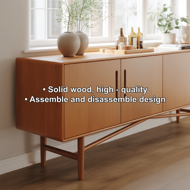 Handcrafted Solid Wood Dining Storage Sideboard with Clean Modern Lines and Four Cabinet Doors