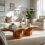 Handcrafted Solid Wood Coffee Table with Live Edge Design and Minimalist Block Base