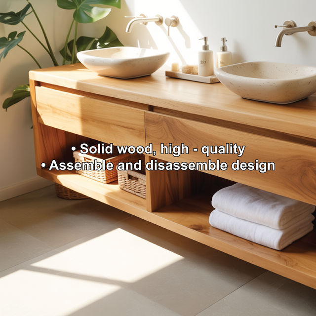Floating solid wood vanity with double sinks – handcrafted bathroom furniture for modern homes
