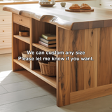 Handcrafted Solid Wood Kitchen Island with Live-Edge Top and Open Storage Shelves