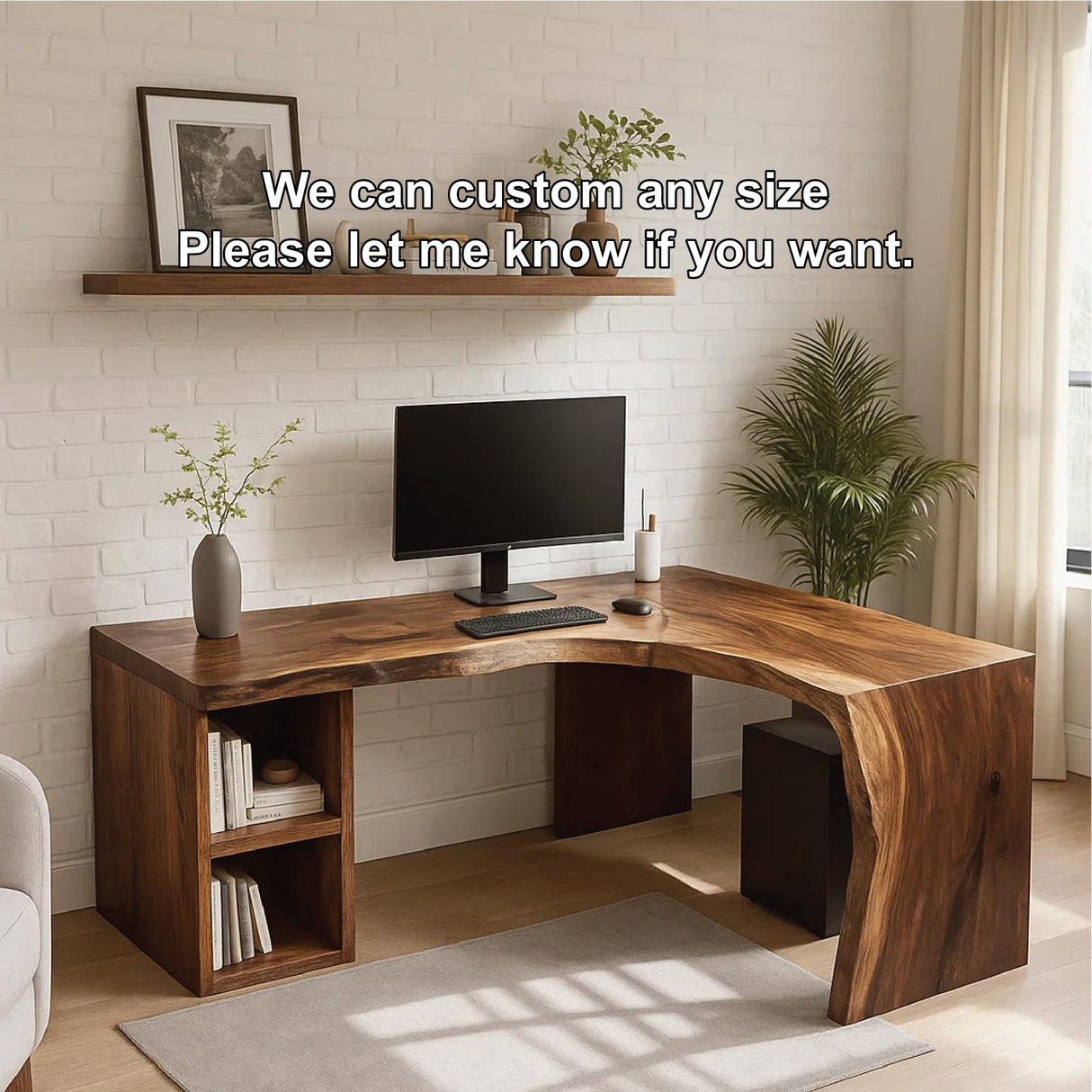 Handcrafted Solid Wood L-Shaped Work Desk – Live Edge Office Table with Modern Organic Design