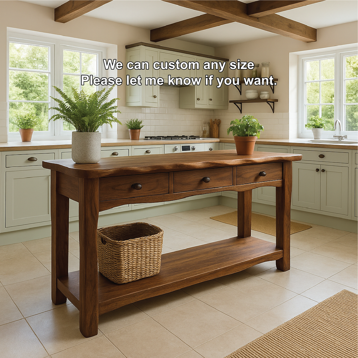 Handcrafted Solid Wood Console Table with Drawers and Shelf for Rustic Farmhouse Kitchen Decor