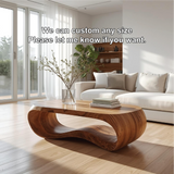 Handcrafted Solid Wood Coffee Table with Modern Curved Design and Natural Smooth Finish