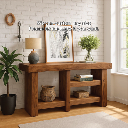 Handcrafted Solid Wood Console Table with Modern Rustic Design for Entryway or Living Room
