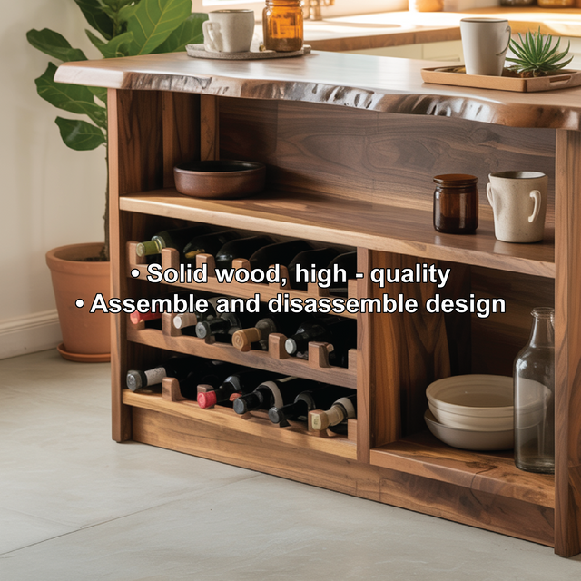 Handcrafted Solid Wood Wine Cabinet with Live Edge Design for Dining Room Storage and Display