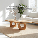 Handcrafted Solid Wood Coffee Table with Artistic Circular Base and Natural Smooth Finish