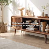 Solid Wood Console Table with Sliding Door – Handcrafted Mid-Century Storage & Display Shelf