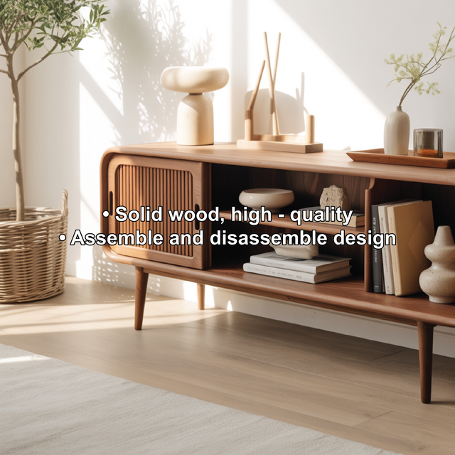 Solid Wood Console Table with Sliding Door – Handcrafted Mid-Century Storage & Display Shelf