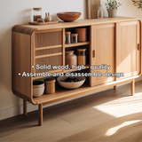 Solid Wood Console Table with Sliding Doors – Handmade Natural Finish Storage Cabinet