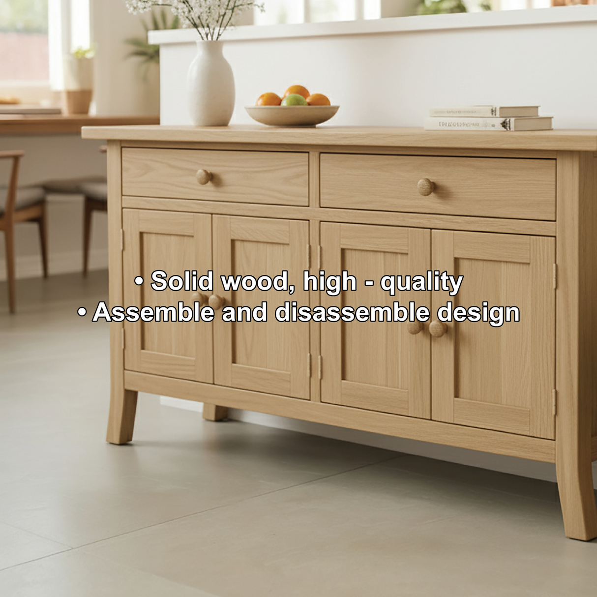 Handcrafted Solid Wood Dining Storage Cabinet with Double Doors and Wide Drawers for Modern Homes