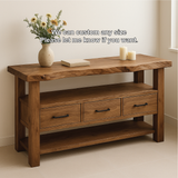 Handcrafted Solid Wood Console Table with Live Edge Top and Storage Drawers for Rustic Interiors