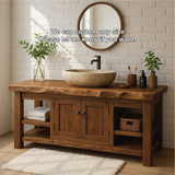 Handcrafted Solid Wood Vanity with Natural Live Edge and Double Door Storage Design