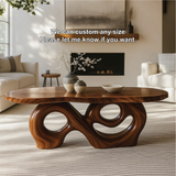 Handcrafted Solid Wood Coffee Table with Artistic Curved Base and Organic Sculptural Design