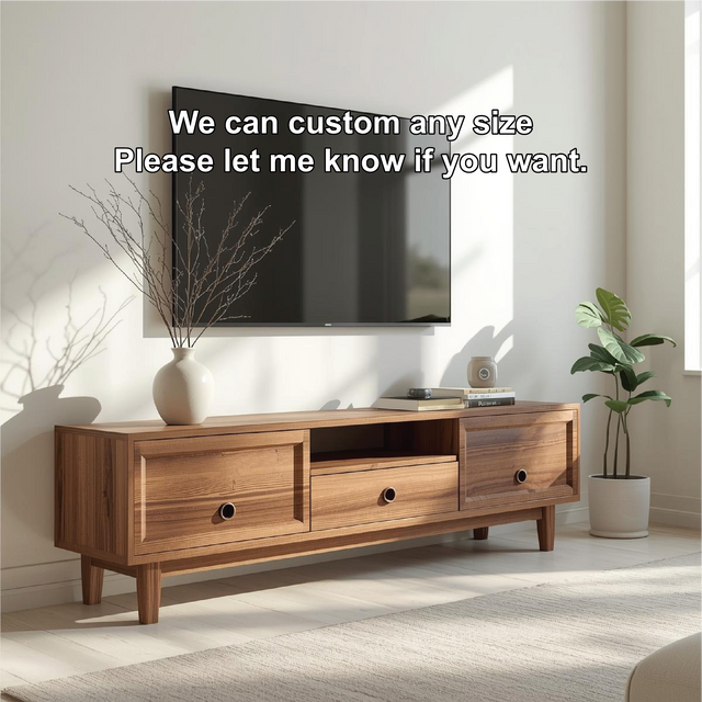 Handcrafted Solid Wood TV Stand with Sliding Doors and Minimalist Design for Modern Interiors