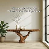 Handcrafted Solid Wood Tree Console Table with Natural Live Edge Design for Modern Homes