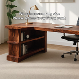 Handcrafted Solid Wood Executive Work Desk with Live-Edge Design and Built-In Open Shelving