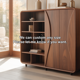 Handcrafted Solid Wood Dining Cabinet with Open Shelves and Curved Door Design for Modern Homes