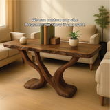 Handcrafted Solid Wood Console Table with Sculptural Y-Shaped Base for Modern Organic Interiors