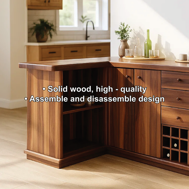 Solid Wood Wine Storage Cabinet with Drawers and Rack – Premium L-Shaped Bar Furniture