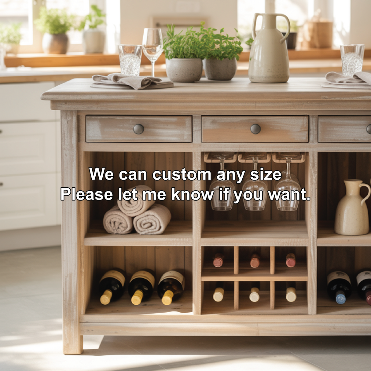 Handcrafted Solid Wood Dining Cabinet with Wine Storage and Hanging Glass Display