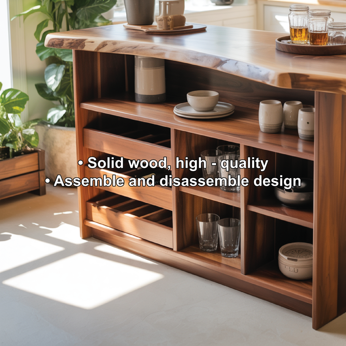 Handcrafted Solid Wood Dining Wine Cabinet with Open Shelves and Bottle Storage for Modern Kitchens
