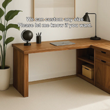 Handcrafted Solid Wood L-Shaped Work Desk – Modern Corner Office Table with Storage Drawers