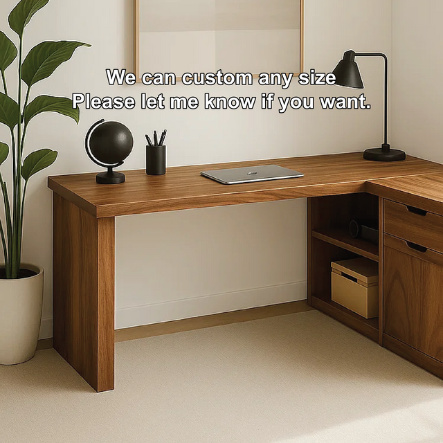 Handcrafted Solid Wood L-Shaped Work Desk – Modern Corner Office Table with Storage Drawers
