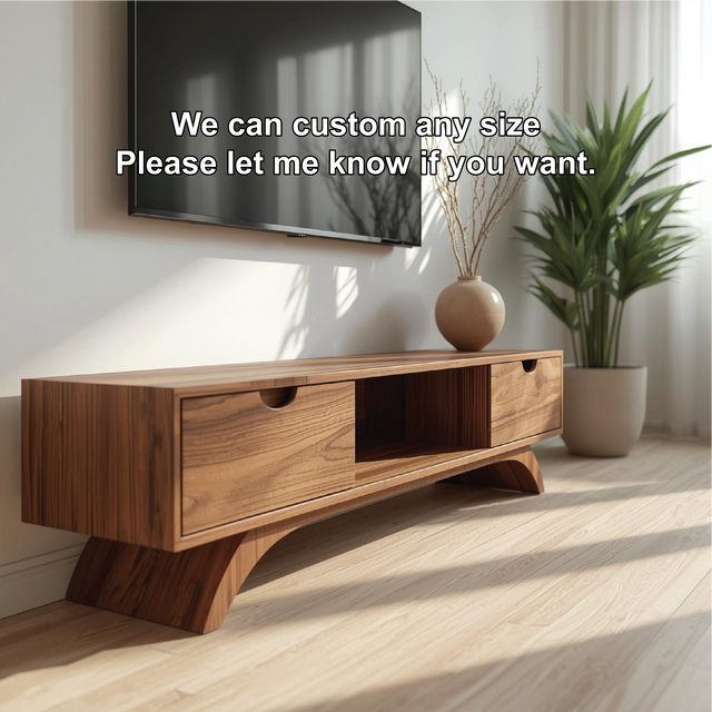 Handcrafted Solid Wood TV Stand with Curved Base and Natural Walnut Finish for Modern Living