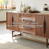Handcrafted Solid Wood Dining Storage Sideboard with Sculpted Handles and Mid-Century Design