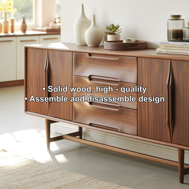 Handcrafted Solid Wood Dining Storage Sideboard with Sculpted Handles and Mid-Century Design