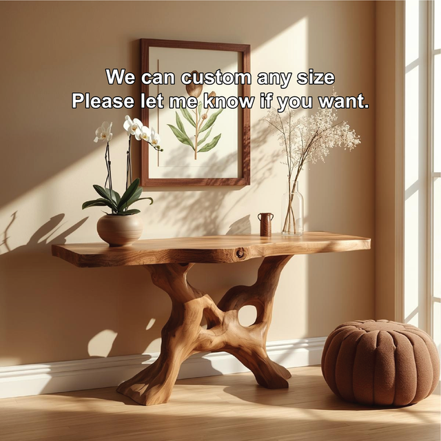 Handcrafted Solid Wood Console Table with Organic Root-Inspired Base and Natural Live Edge