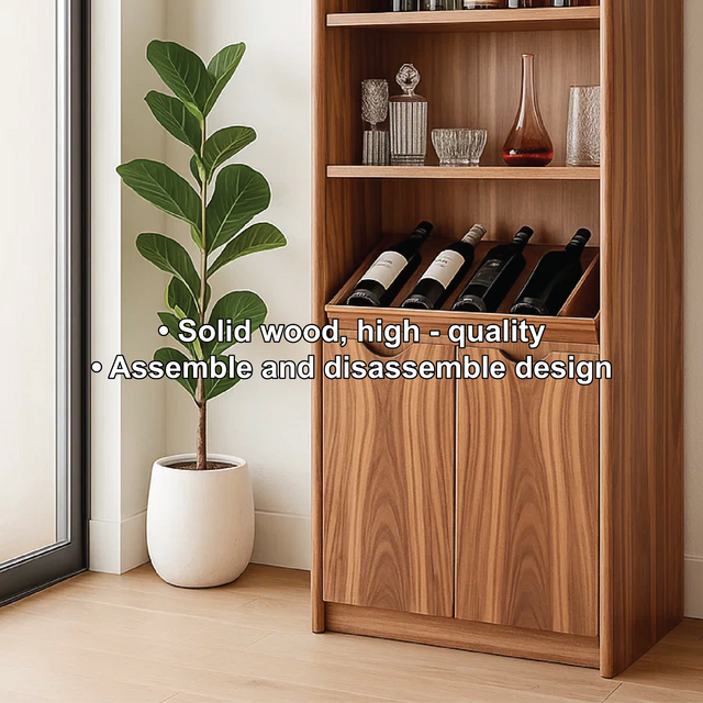 Solid Wood Arched Wine Storage Cabinet with Display Shelves and Bottle Organizer