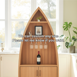 Handcrafted Solid Wood Dining Cabinet with Boat-Shaped Design, Glass Holder and Lower Storage