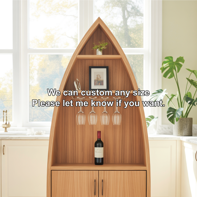 Handcrafted Solid Wood Dining Cabinet with Boat-Shaped Design, Glass Holder and Lower Storage
