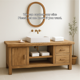 Handcrafted Solid Wood Bathroom Vanity with Drawers and Cabinet in Minimalist Natural Finish