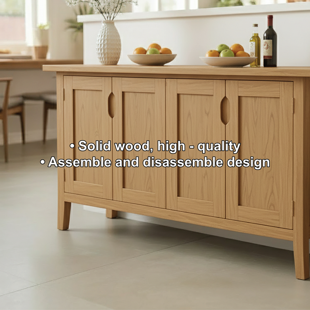 Handcrafted Solid Wood Dining Storage Cabinet with Four Paneled Doors for Modern Interiors