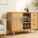 Solid Wood Wine Storage Cabinet with Bottle Rack, Glass Holders and Drawers for Modern Homes