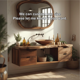 Handcrafted Solid Wood Floating Bathroom Vanity with Live Edge Countertop and Natural Mirror