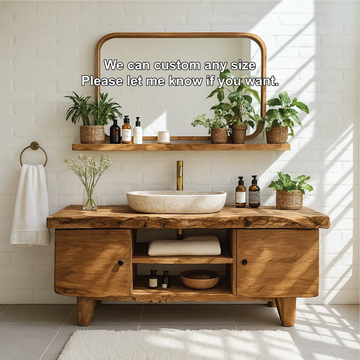 Handcrafted Solid Wood Bathroom Vanity with Live Edge Top and Natural Minimalist Design
