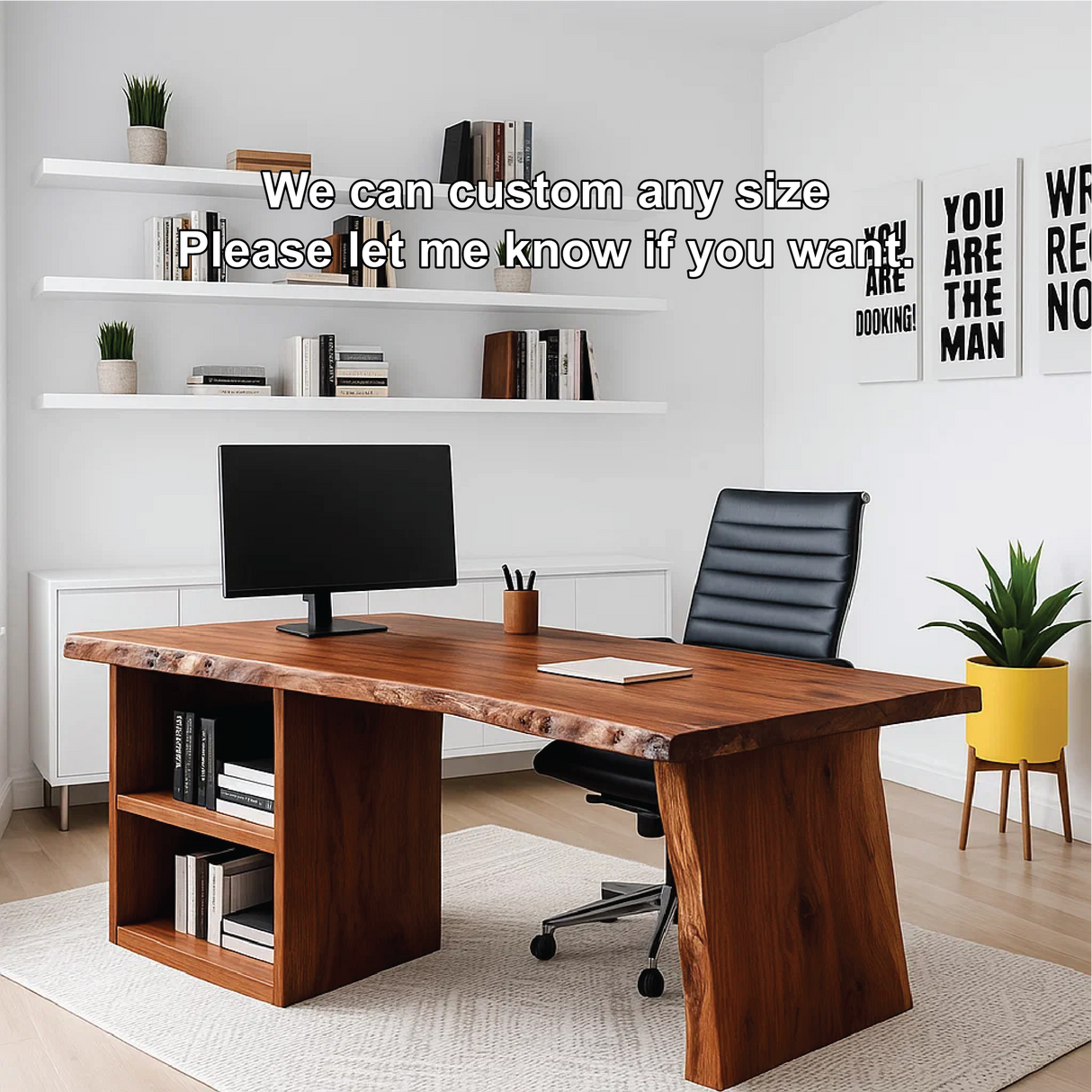 Handcrafted Solid Wood Work Desk – Live Edge Executive Office Table with Modern Minimal Design