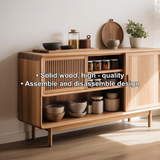 Solid Wood Console Table with Sliding Doors – Modern Handcrafted Storage for Dining Space