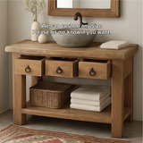 Handcrafted Solid Wood Bathroom Vanity with Rustic Drawers and Open Shelf for Natural Interiors