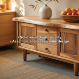 Handcrafted Solid Wood Dining Storage Cabinet with Live-Edge Top and Central Drawers