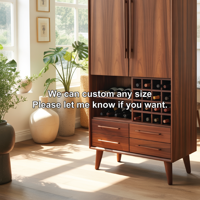 Handcrafted Solid Wood Dining Cabinet with Wine Rack, Tall Double Doors and Storage Drawers