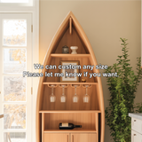 Handcrafted Solid Wood Boat-Shaped Dining Cabinet with Glass Rack and Lower Storage Doors