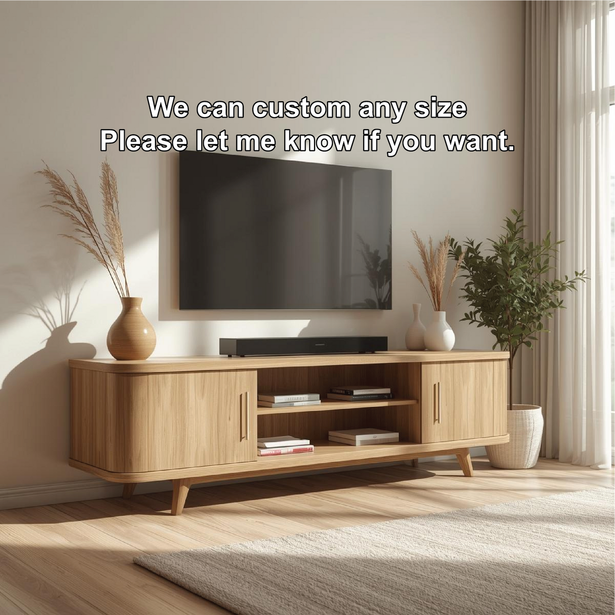 Handcrafted Solid Wood TV Stand with Rounded Corners and Natural Oak Finish for Modern Homes
