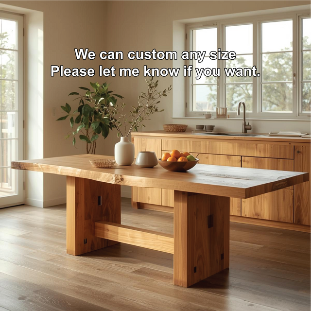 Handcrafted Solid Wood Dining Table – Live Edge Kitchen Table with Natural Grain Finish